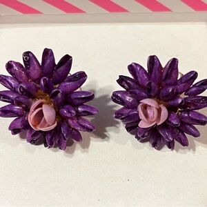 Purple Floral Melon Seed Earrings